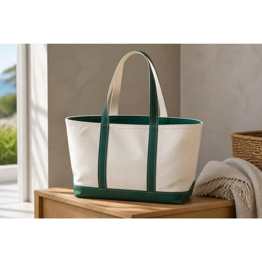Vintage L.L. Bean Boat & Tote Canvas Bag XL Green White Made In USA NWOT - Picture 2 of 12